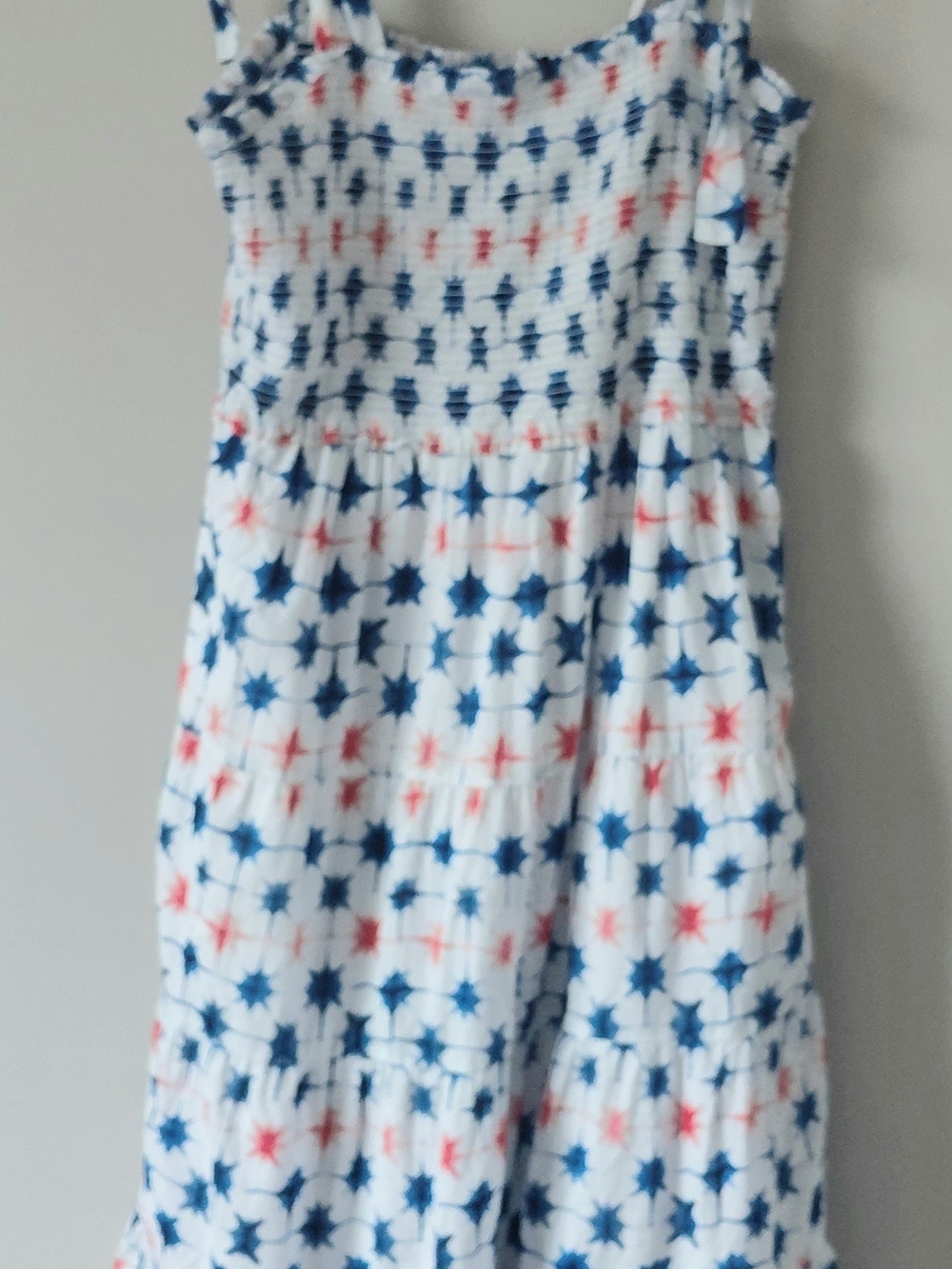 J. Crew White Maxi Dress with Blue and Red Star Print